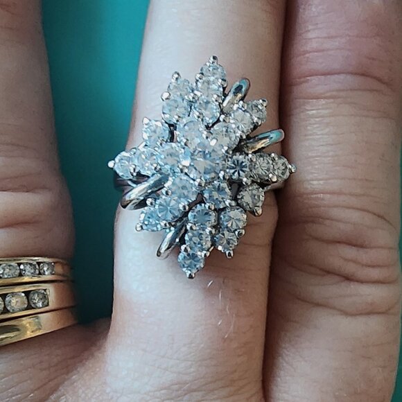Vintage Sterling Silver & CZ Cocktail Ring for Women- Size 8-Very Good Condition - Picture 2 of 13